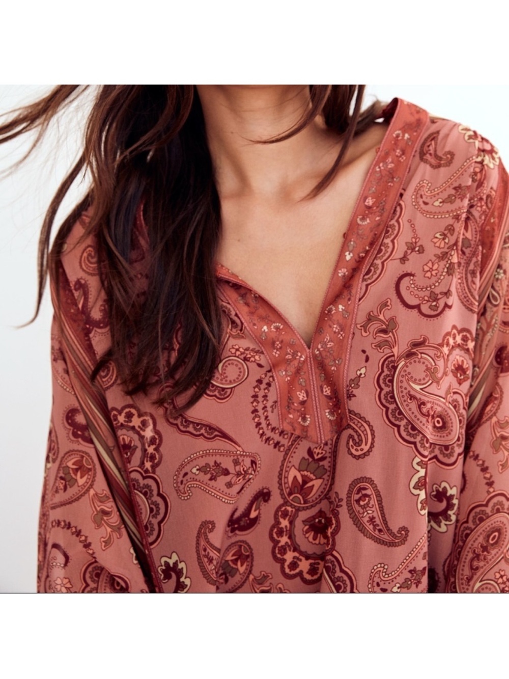 NWT Wilfred Solene Boho Dress Chiffon Long Sleeve Hippie Terracotta Rust Folk - Picture 5 of 13
